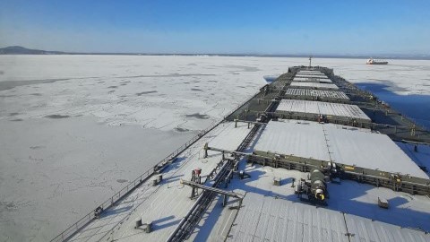 snow around ship at sea